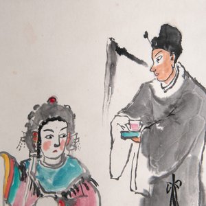 Guan Liang 關良 (1900-1986): 'The Drunken Concubine 貴妃醉酒', ink and colour on paper, dated 1984 — foto 3