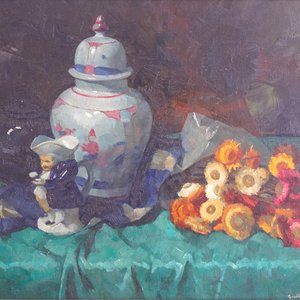Guillaume Michiels (1909-1997), "Nature morte avec fleurs et faïences", Bruges — photo 1
