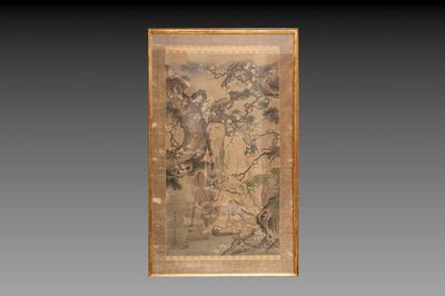Hasegawa Settan 长谷川雪旦(1778-1843): 'Portrait of Sesshū 雪舟圖', ink and colour on silk