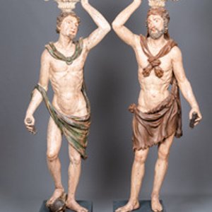 Hercule et Mercure, une paire d'importants télamons en bois polychromé, Italie du Nord, 17ème — photo 2