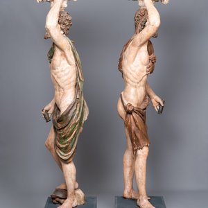 Hercule et Mercure, une paire d'importants télamons en bois polychromé, Italie du Nord, 17ème — photo 5