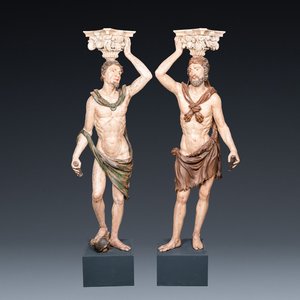 Hercules and Mercury, a pair of impressive large polychromed wooden telamons, Northern Italy, 17th C. — photo 1