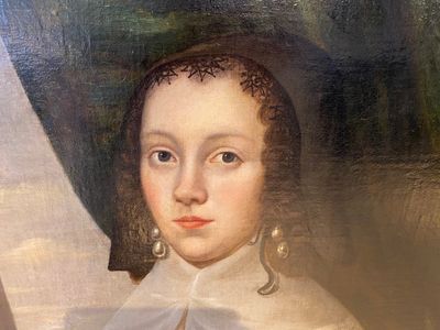 Hollandse school: Portret van een jonge vrouw met kanten kraag, olie op doek, gedateerd 1642 — foto 2