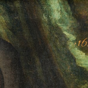 Hollandse school: Portret van een jonge vrouw met kanten kraag, olie op doek, gedateerd 1642 — foto 6