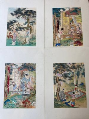 Hu Yefo 胡也佛 (1908-1980): 'Four scenes from Xi Xiang Ji', ink and colour on paper — photo 1