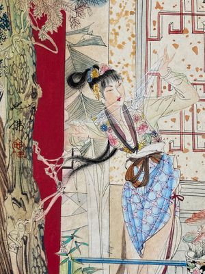 Hu Yefo 胡也佛 (1908-1980): 'Quatre scènes du Xi Xiang Ji', encre et couleurs sur papier — photo 8