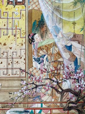 Hu Yefo 胡也佛 (1908-1980): 'Vier scènes uit de Xi Xiang Ji', inkt en kleur op papier — foto 12
