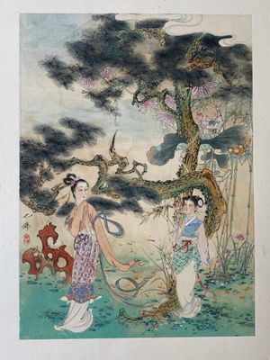 Hu Yefo 胡也佛 (1908-1980): 'Vier scènes uit de Xi Xiang Ji', inkt en kleur op papier — foto 13