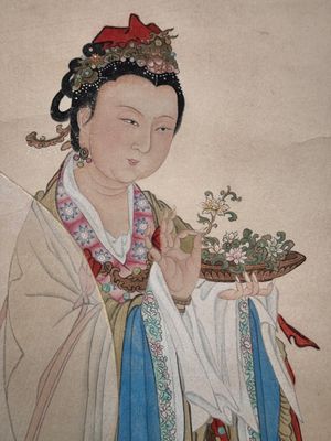 Huang Bore 黃般若 (1901-1968): 'Vimalakirti and his servant', ink and colour on paper, dated 1947 — foto 9
