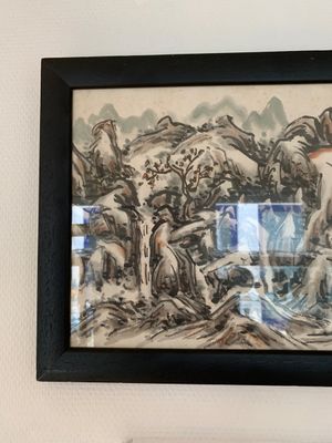 Huang Jusu 黃居素 (1897-1986): 'Mountainous landscape' and Chinese school: 'Pagoda', ink and colour on paper, dated 1969 — 照片 2