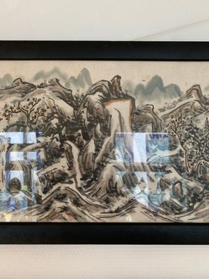 Huang Jusu 黃居素 (1897-1986): 'Mountainous landscape' and Chinese school: 'Pagoda', ink and colour on paper, dated 1969 — 照片 3