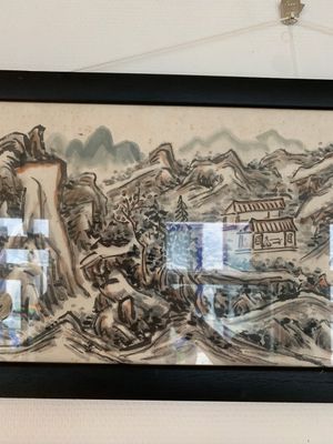 Huang Jusu 黃居素 (1897-1986): 'Mountainous landscape' and Chinese school: 'Pagoda', ink and colour on paper, dated 1969 — 照片 4