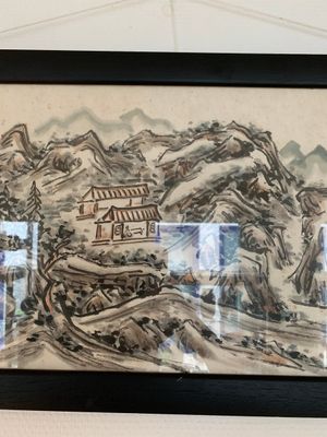Huang Jusu 黃居素 (1897-1986): 'Mountainous landscape' and Chinese school: 'Pagoda', ink and colour on paper, dated 1969 — 照片 5