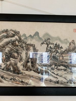 Huang Jusu 黃居素 (1897-1986): 'Mountainous landscape' and Chinese school: 'Pagoda', ink and colour on paper, dated 1969 — 照片 6
