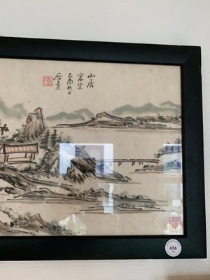 Huang Jusu 黃居素 (1897-1986): 'Mountainous landscape' and Chinese school: 'Pagoda', ink and colour on paper, dated 1969 — 照片 8