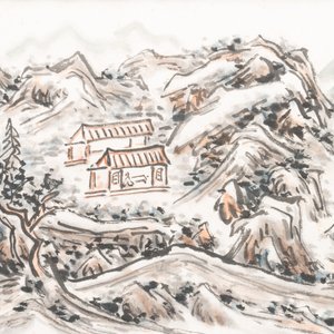 Huang Jusu 黃居素 (1897-1986): 'Mountainous landscape' and Chinese school: 'Pagoda', ink and colour on paper, dated 1969 — 照片 5