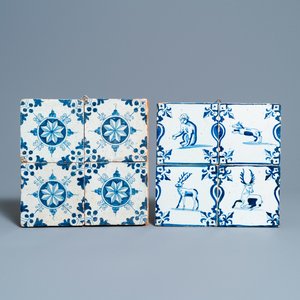 Huit carreaux en faïence de Delft en bleu et blanc, 17ème — photo 1