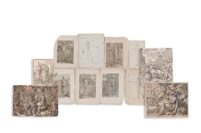 Huit gravures aux sujets anatomiques et quatre autres gravures, 16/18ème