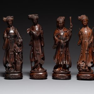 Huit immortelles en bois sculpté, Chine, 19ème — photo 5
