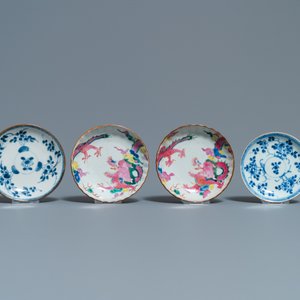 Huit tasses et soucoupes en porcelaine de Chine famille rose, bleu et blanc et rouge de fer sur fond capucin, Kangxi/Qianlong — photo 2