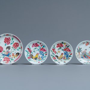 Huit tasses et soucoupes en porcelaine de Chine famille rose et verte, Kangxi/Qianlong — photo 2