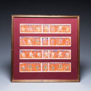 Huit tsaklis et trois couvertures de livres en bois peint, Tibet, 19ème — photo 4