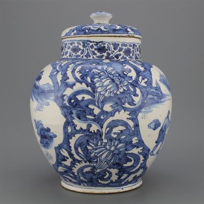Important pot couvert en majolique hollandaise à la chinoiserie, probablement Haarlem, env. 1630