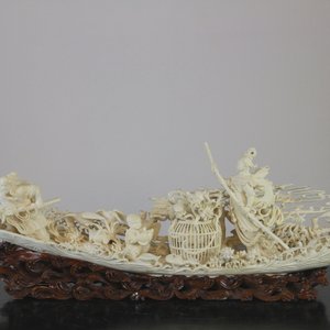 Importante groupe en ivoire chinoise, "Pêcheurs aux bords de la fleuve", Révolution Culturelle — photo 1