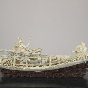 Importante groupe en ivoire chinoise, "Pêcheurs aux bords de la fleuve", Révolution Culturelle — photo 2