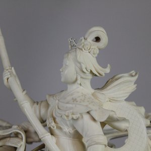 Importante groupe en ivoire chinoise, "Pêcheurs aux bords de la fleuve", Révolution Culturelle — photo 3