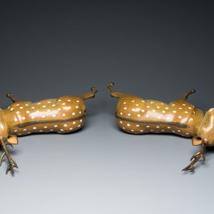 Importante paire de daims en émaux cloisonnés sur socles en bois ajouré, Chine, 19ème — photo 7