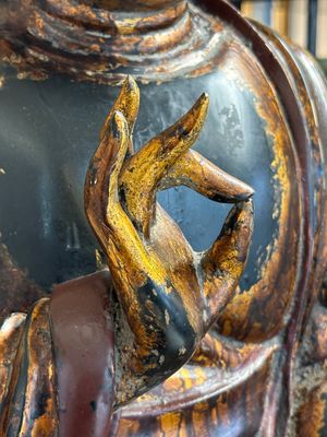 Importante sculpture de Bouddha Shaka en bois laqué et doré, Japon, Edo — photo 3