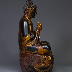 Importante sculpture de Bouddha Shaka en bois laqué et doré, Japon, Edo — photo 2