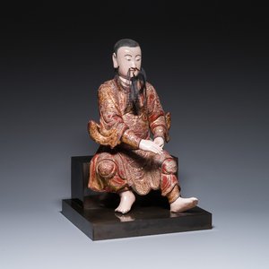 Importante sculpture de Guandi en bois doré et polychromé, Chine, 18ème — photo 1