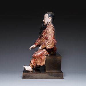 Importante sculpture de Guandi en bois doré et polychromé, Chine, 18ème — photo 5