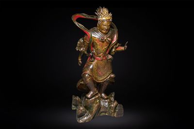 Importante sculpture d'un général divin en bois laqué et polychromé, Japon, Edo, datée 1623