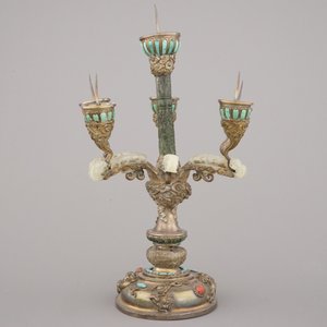 Impressionant chandelier chinois en argent et jade incrusté de turquoise et corail, 19e — photo 14
