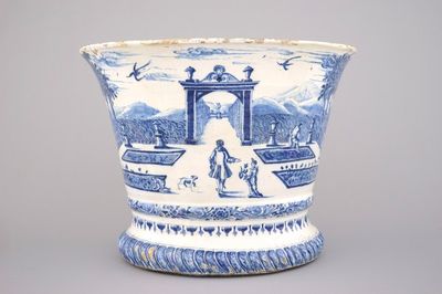Impressionant vase de jardin en faïence de Delft, bleu et blanc, env. 1700