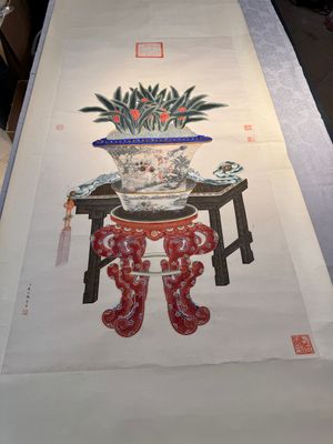 In the manner of Chen Shaofeng 陳兆鳳 (Late Qing Dynasty): 'Qinggong 清供', ink and colour on paper, Cixi mark, 20th C. — photo 1