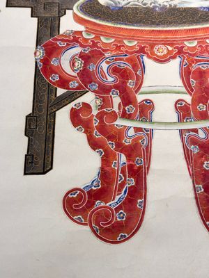 In the manner of Chen Shaofeng 陳兆鳳 (Late Qing Dynasty): 'Qinggong 清供', ink and colour on paper, Cixi mark, 20th C. — photo 3