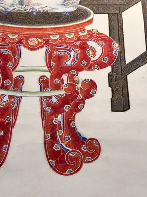 In the manner of Chen Shaofeng 陳兆鳳 (Late Qing Dynasty): 'Qinggong 清供', ink and colour on paper, Cixi mark, 20th C. — photo 4