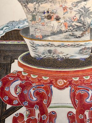 In the manner of Chen Shaofeng 陳兆鳳 (Late Qing Dynasty): 'Qinggong 清供', ink and colour on paper, Cixi mark, 20th C. — photo 5