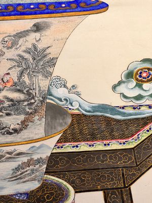 In the manner of Chen Shaofeng 陳兆鳳 (Late Qing Dynasty): 'Qinggong 清供', ink and colour on paper, Cixi mark, 20th C. — photo 9