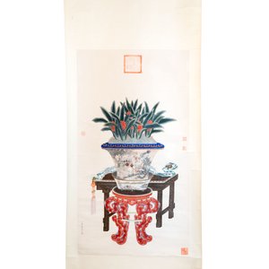 In the manner of Chen Shaofeng 陳兆鳳 (Late Qing Dynasty): 'Qinggong 清供', ink and colour on paper, Cixi mark, 20th C. — photo 2