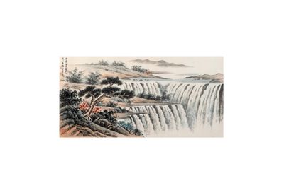 In the manner of Huang Chün-Pi 黃君璧 (1898-1991): 'Waterfall', ink and colour on paper, 20th C.