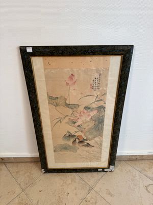 In the manner of Jiang Tingxi 蔣廷錫 (1669 - 1732): 'Mandarin ducks and lotus', ink and colour on silk, 19/20th C. — 照片 1