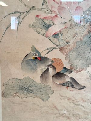 In the manner of Jiang Tingxi 蔣廷錫 (1669 - 1732): 'Mandarin ducks and lotus', ink and colour on silk, 19/20th C. — 照片 2