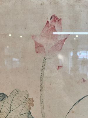 In the manner of Jiang Tingxi 蔣廷錫 (1669 - 1732): 'Mandarin ducks and lotus', ink and colour on silk, 19/20th C. — 照片 4