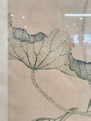 In the manner of Jiang Tingxi 蔣廷錫 (1669 - 1732): 'Mandarin ducks and lotus', ink and colour on silk, 19/20th C. — 照片 5