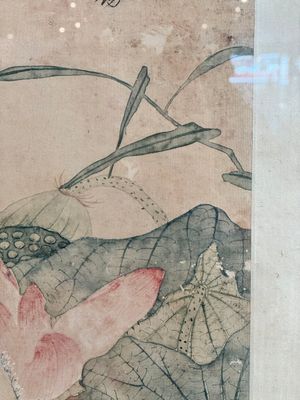 In the manner of Jiang Tingxi 蔣廷錫 (1669 - 1732): 'Mandarin ducks and lotus', ink and colour on silk, 19/20th C. — 照片 7